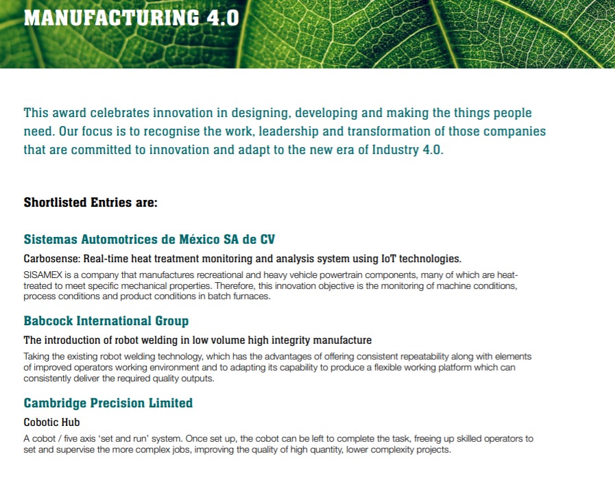 Manufacturing 4.0 Shortlist entries graphic